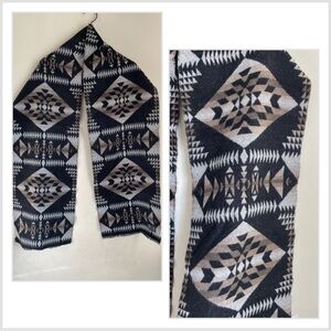 Pendleton Wool Jacquard Geometric Scarf Black Gray 12x76”